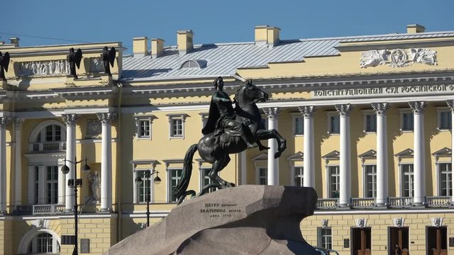 View of the bronze horseman, sunny august day. Saint Petersburg, Russia