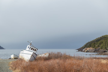Stranded White Boat - 168009229
