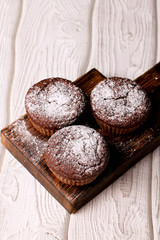 Homemade delicious chocolate muffins close-up