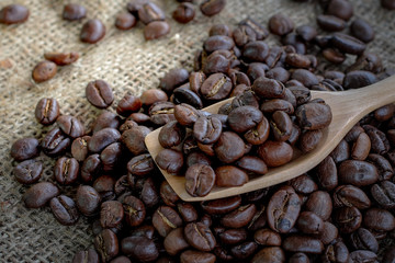 coffee beans close up on background.