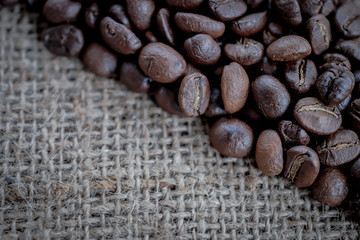 coffee beans close up on background.