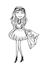 Cute girl in sketch style.