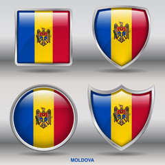 Flag of Moldova in 4 shapes collection with clipping path