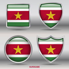 Flag of Suriname in 4 shapes collection with clipping path