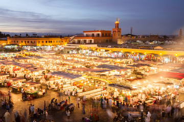 Jamaa el Fna market square, Marrakesh, Morocco, north Africa. Jemaa el-Fnaa, Djema el-Fna or Djemaa el-Fnaa is a famous square and market place in Marrakesh's medina quarter.