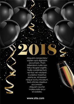 Happy New Year 2018 greeting card or poster template design.