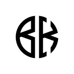 initial letters logo bk black monogram circle round shape vector
