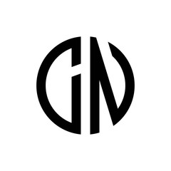 initial letters logo cn black monogram circle round shape vector