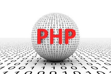 PHP conceptual sphere binary code 3d illustration