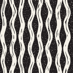 Decorative seamless pattern with doodle lines. Hand painted grungy wavy stripes background. Trendy endless freehand texture