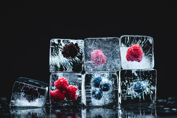 frozen fruits in ice cubes