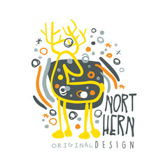 Nothern logo template original design, badge for nothern travel, sport, holiday, adventure colorful hand drawn vector Illustration