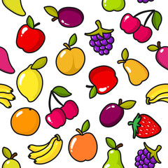 Seamless pattern of fruits with black outline