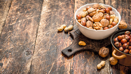 Various nuts in bowls.