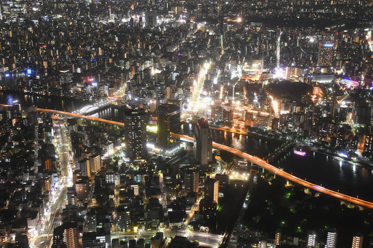 日本の東京都市風景「浅草寺方面や隅田川など望む」
