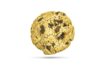 crunchy chocolate chips cookie isolated on white background.