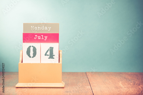 Fourth Of July On Retro Wooden Desk Calendar Date Usa Fourth Of July On Retro Wooden Desk Calendar Date Usa Independence Day Holiday