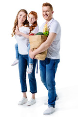 happy family with grocery bag