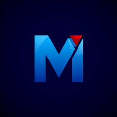 Letter M with Modern glossy and Triangle logo, Arrow and forward, Vector abstract origami, Digital, Technology, Media logotype