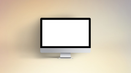Desktop with blank computer screen. Front view Mock up