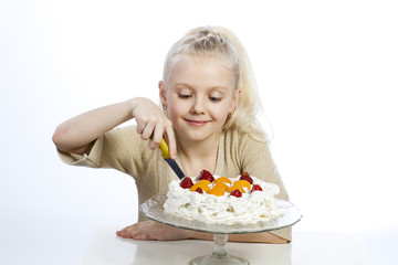 Girl eats a cake