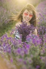 Aborable lavender woman portrait. Happy and smiling summer moments