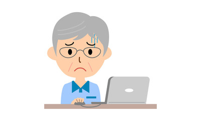 パソコン操作に困るシニア男性