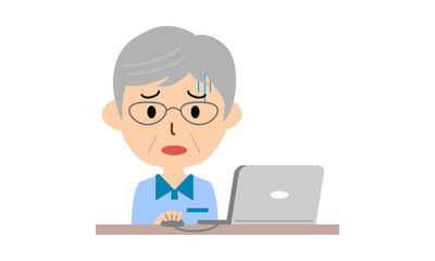 パソコン操作に困るシニア男性