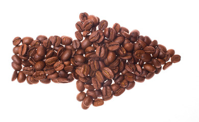 The arrow to the right is made from coffee beans. Isolated on white background