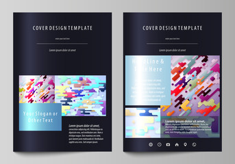 Business templates for brochure, flyer, report. Cover design template, abstract vector layout in A4 size. Bright color lines and dots, minimalist backdrop, geometric shapes, minimalistic background.