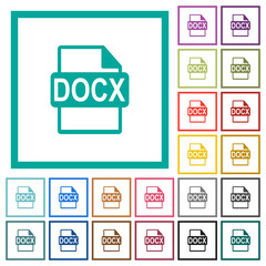 DOCX file format flat color icons with quadrant frames