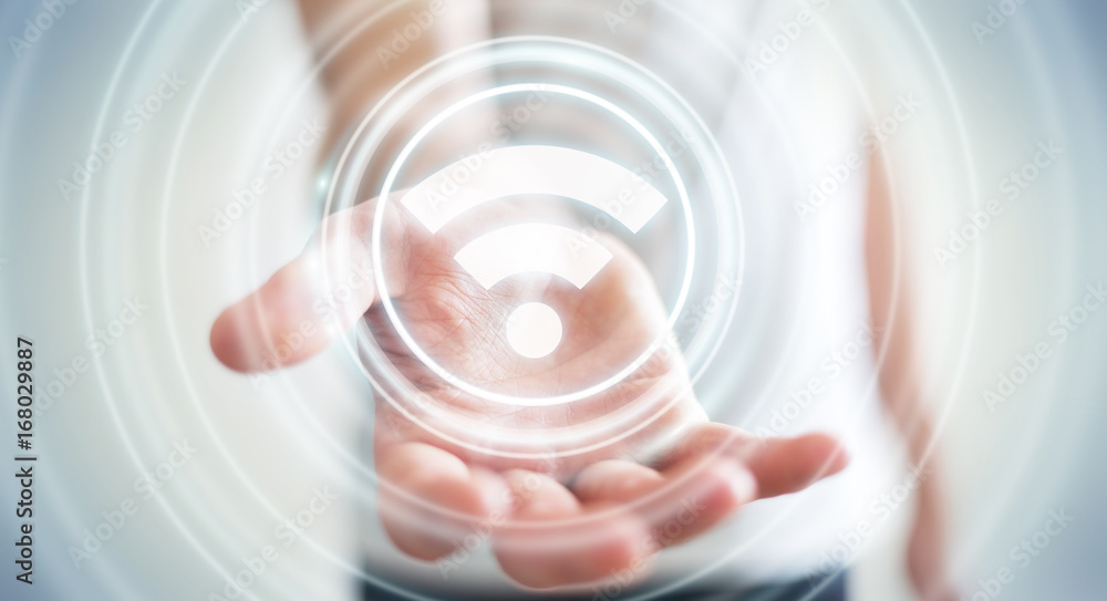 Aufkleber businessman using free wifi hotspot interface 3d rendering