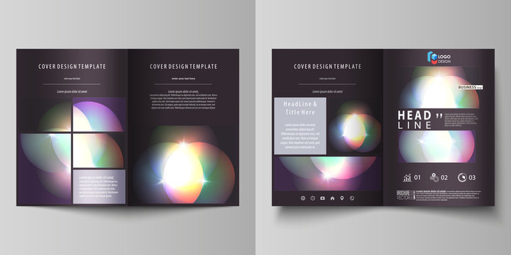 Business templates for bi fold brochure, magazine, flyer, booklet, report. Cover template, abstract vector layout in A4 size. Retro style, mystical Sci-Fi background. Futuristic trendy design.