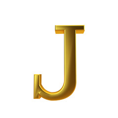 Shiny gold letter J on a plain white background. 3D Rendering