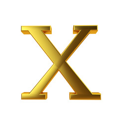 Shiny gold letter X on a plain white background. 3D Rendering