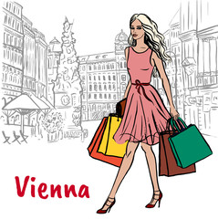 Woman with shopping bags in Vienna