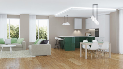 Modern house interior. 3D rendering.