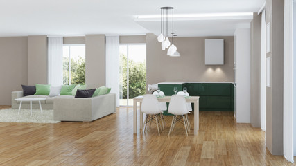 Modern house interior. 3D rendering.