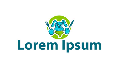 A cute dog holding a knife and a fork in his hand, preparing to eat
