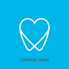 Logo tooth in the form of heart blue background