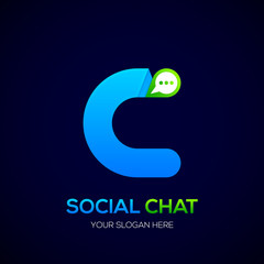 Fototapeta premium Letter C with Chat logo, Social Talk, Social media, Abstract speak, Sphere speech bubble logotype