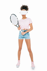 Obraz na płótnie Canvas girl playing tennis in virtual reality