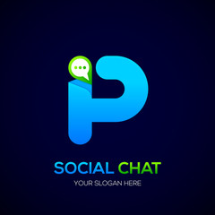 Letter P with Chat logo, Social Talk, Social media, Abstract speak, Sphere speech bubble logotype