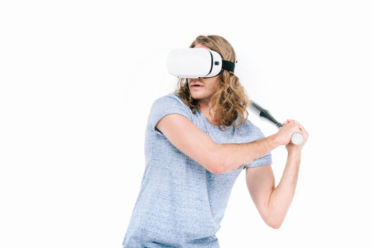 Man In Virtual Reality Headset With Bat