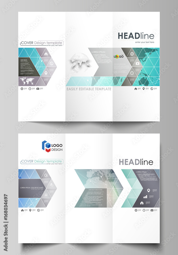 Aufkleber the minimalistic abstract vector illustration of editable layout of two creative tri-fold brochure c