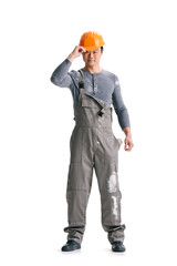 construction worker in overall and helmet