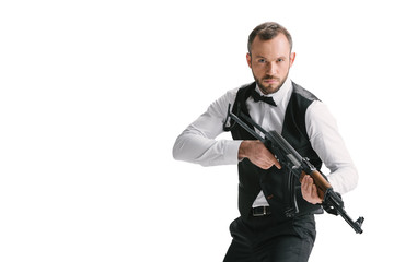 Fototapeta na wymiar secret agent in suit with rifle