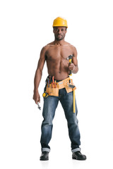 shirtless handsome afro builder