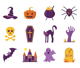 Halloween icons. Vector illustration in flat style.