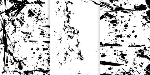 Set of three black and white hand drawn textures for your design.